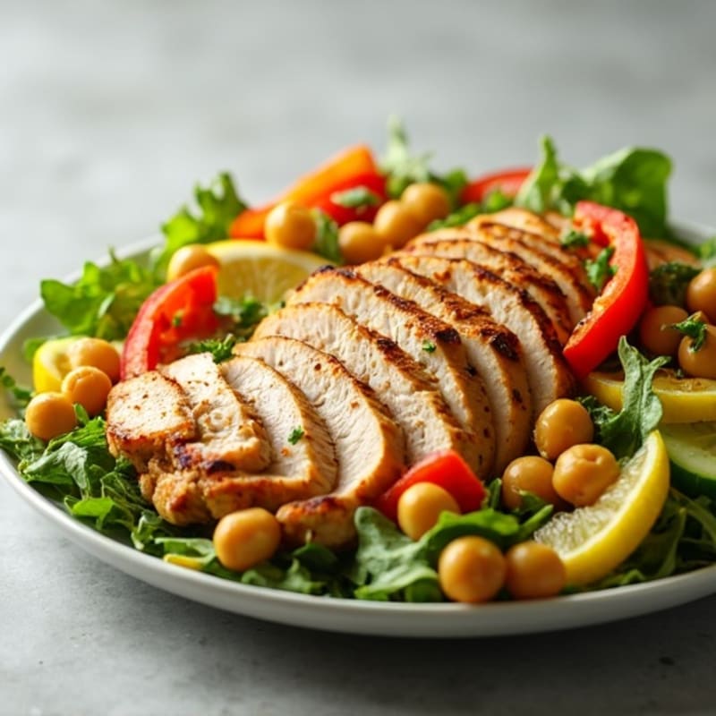 Grilled Turkey Breast Salad with Chickpeas and Crunchy Vegetables