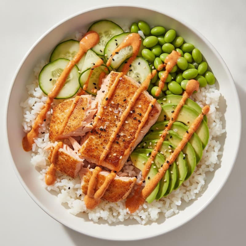 Sushi Rice Bowl with Salmon and Avocado
