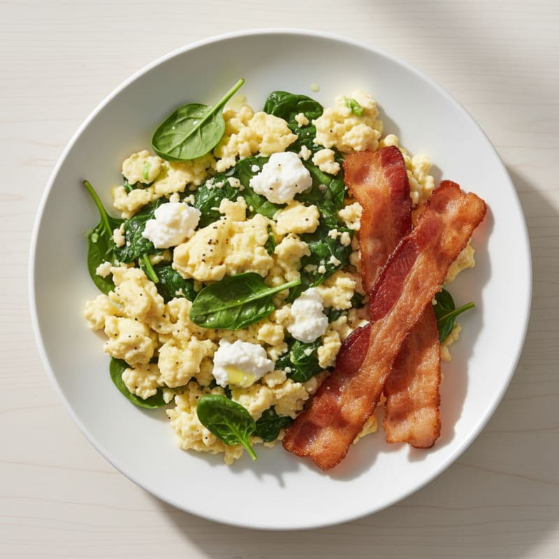 Cottage Cheese Scramble with Spinach and Turkey Bacon