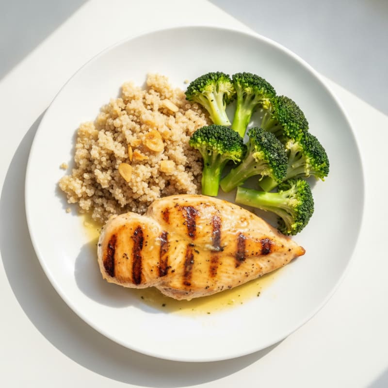 Grilled Chicken Breast with Quinoa and Steamed Broccoli