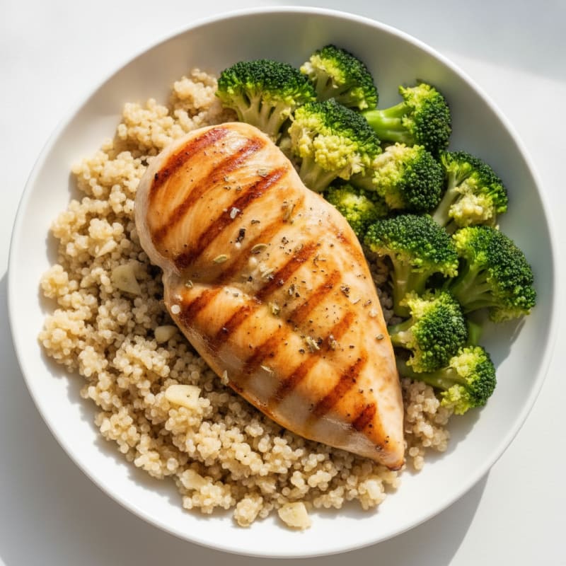 Grilled Chicken Breast with Quinoa and Steamed Broccoli