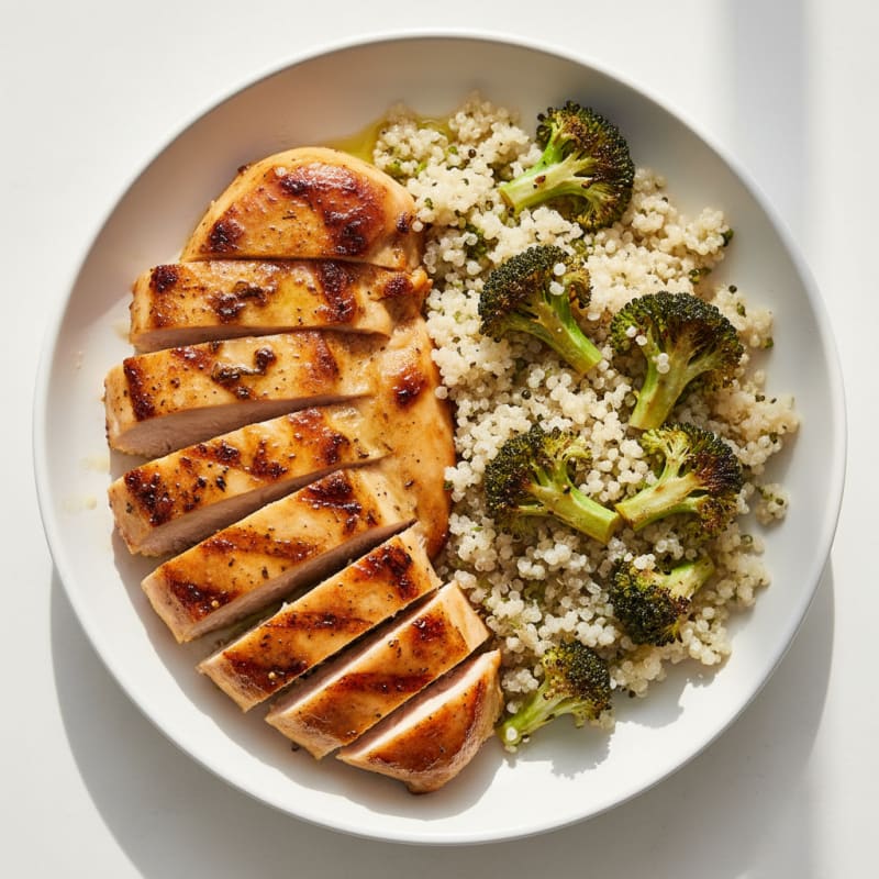 Grilled Chicken Breast with Roasted Broccoli and Quinoa