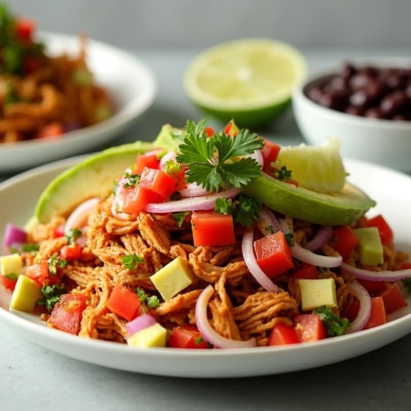 Spicy Shredded Chicken with Fresh Pico de Gallo and Creamy Avocado