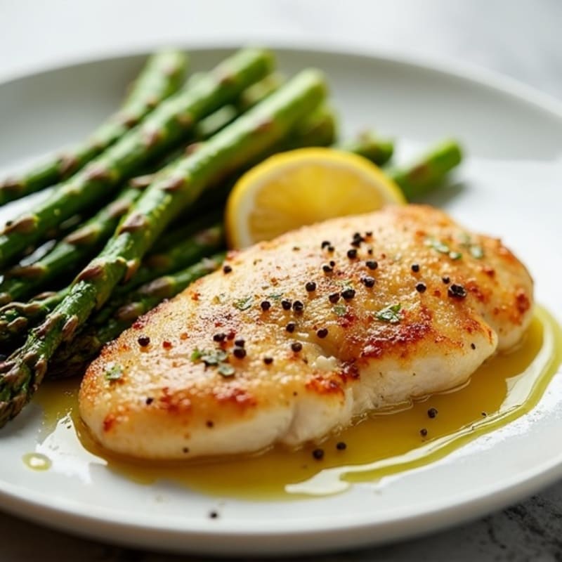 Lemon Garlic Pan-Seared Chicken Breast with Roasted Asparagus