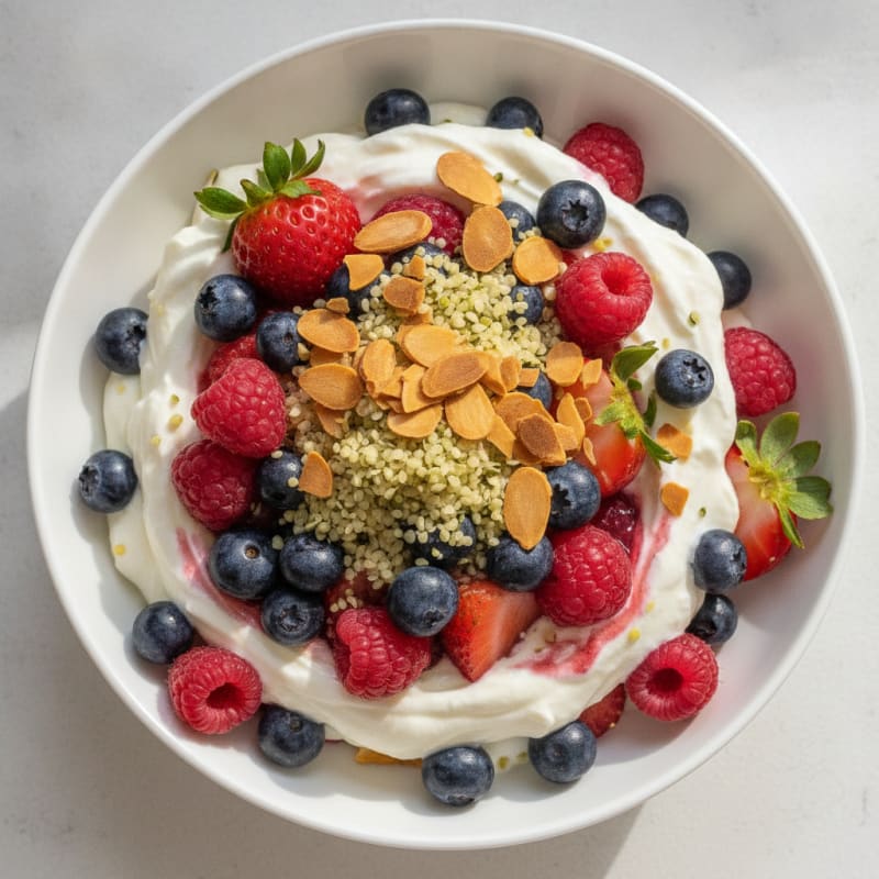 Greek Yogurt Protein Parfait with Mixed Berries and Almonds