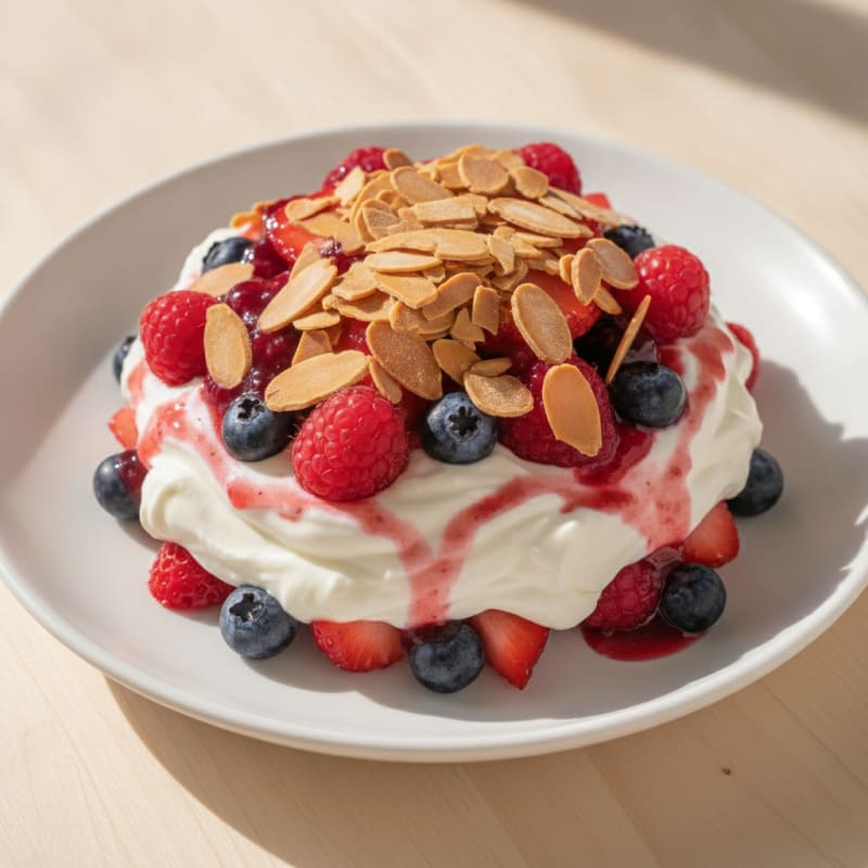 Greek Yogurt Protein Parfait with Mixed Berries and Almonds