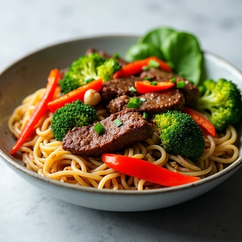 Ginger-Garlic Beef Stir-Fry with Brown Rice Noodles