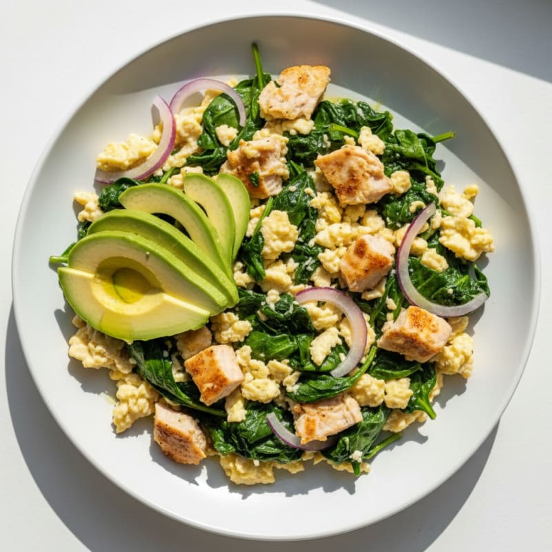 Egg White Spinach Scramble with Turkey Breast