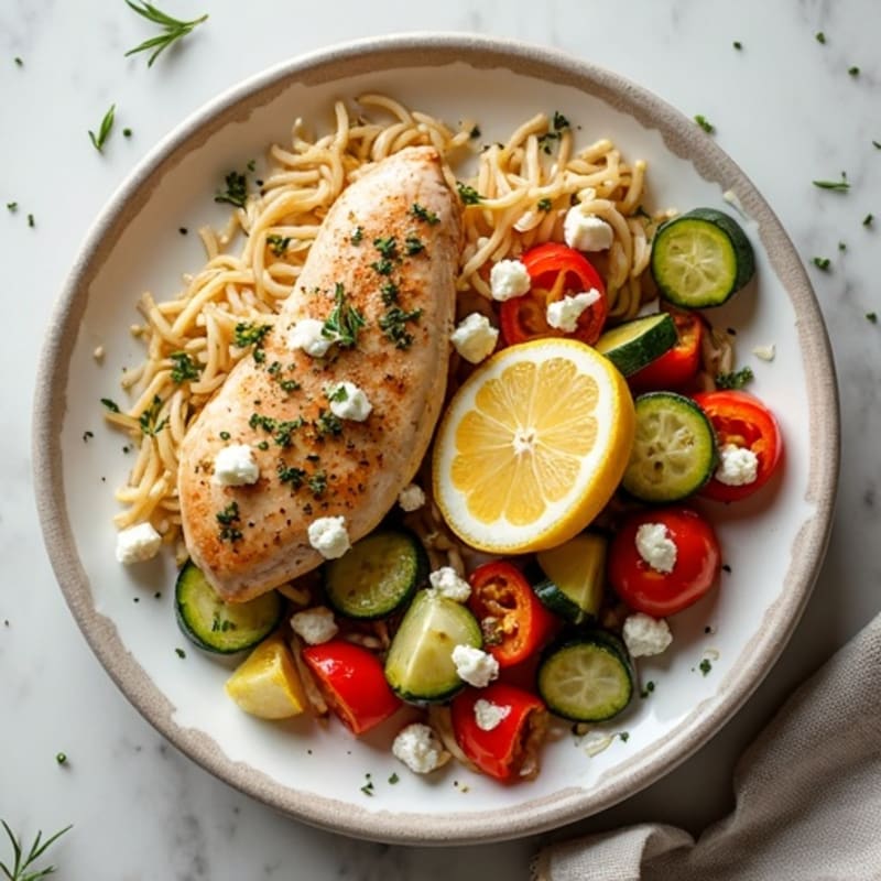 Lemon Herb Roasted Chicken with Fresh Veggies and Creamy Feta Dressing