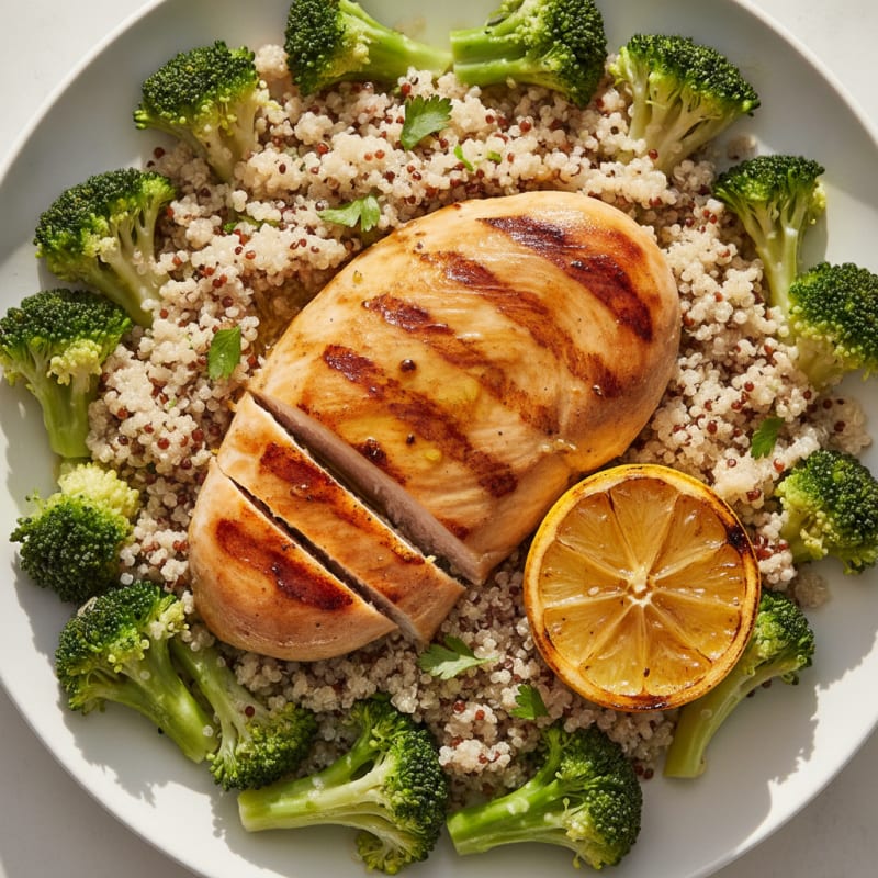 Grilled Chicken Breast with Quinoa and Steamed Broccoli