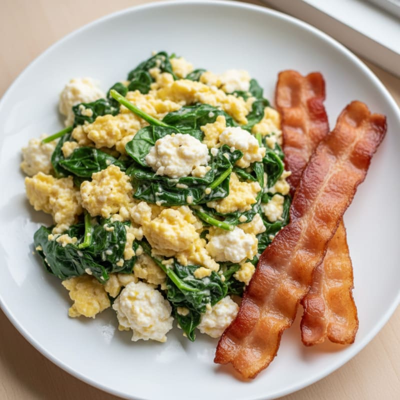 Cottage Cheese Scramble with Spinach and Turkey Bacon
