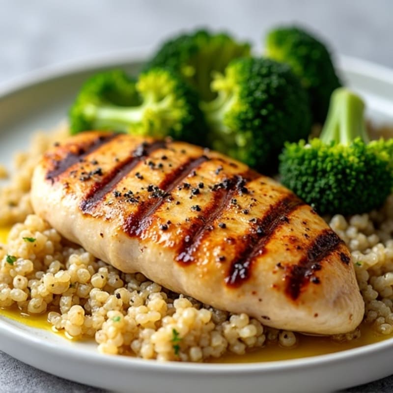 Grilled Chicken Breast with Quinoa and Roasted Broccoli