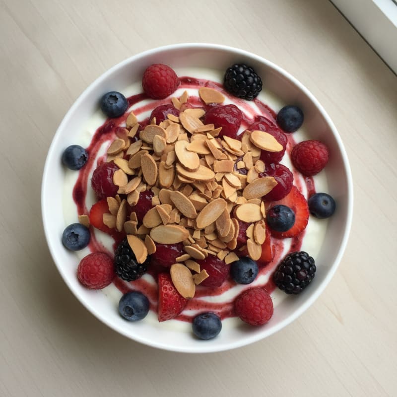 Creamy Greek Yogurt Protein Parfait with Mixed Berries and Almonds