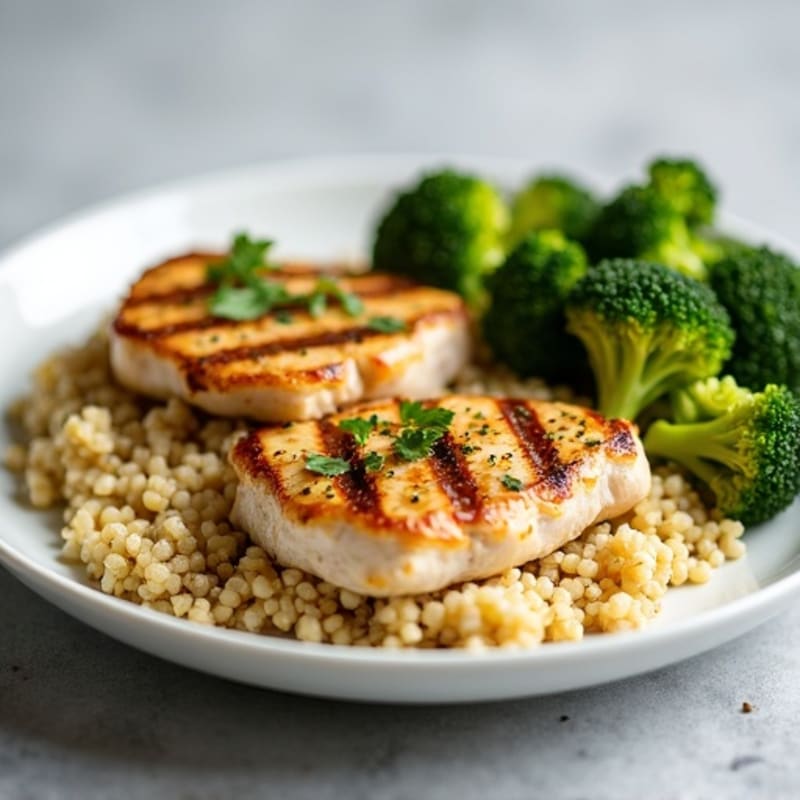 Grilled Chicken Breast with Quinoa and Roasted Broccoli