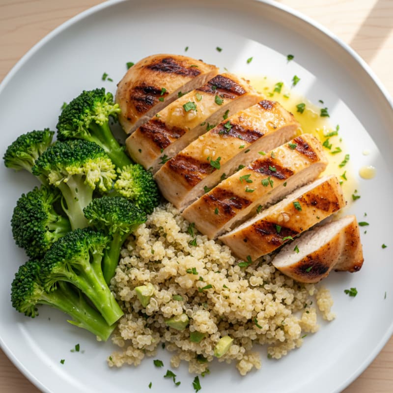 Grilled Chicken Breast with Quinoa and Steamed Broccoli