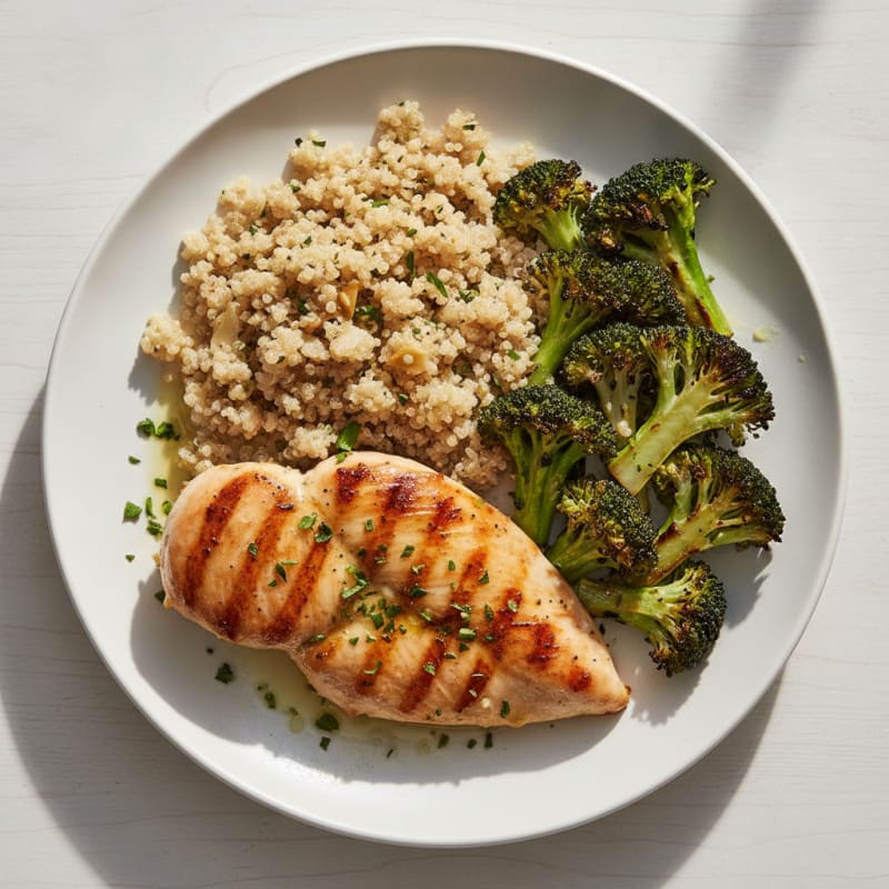 Grilled Chicken Breast with Quinoa and Roasted Broccoli