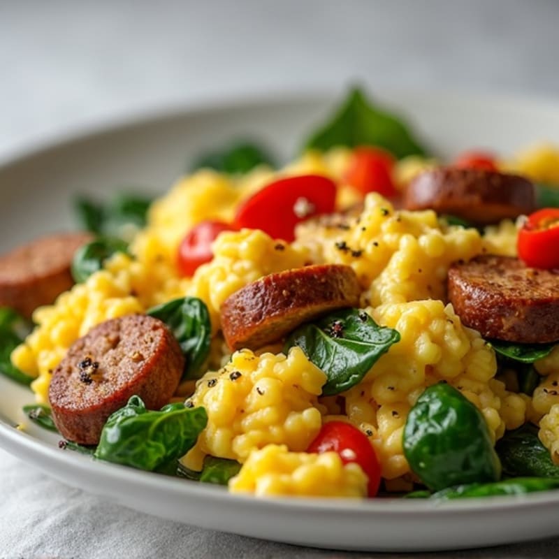 Egg White Scramble with Turkey Sausage and Spinach