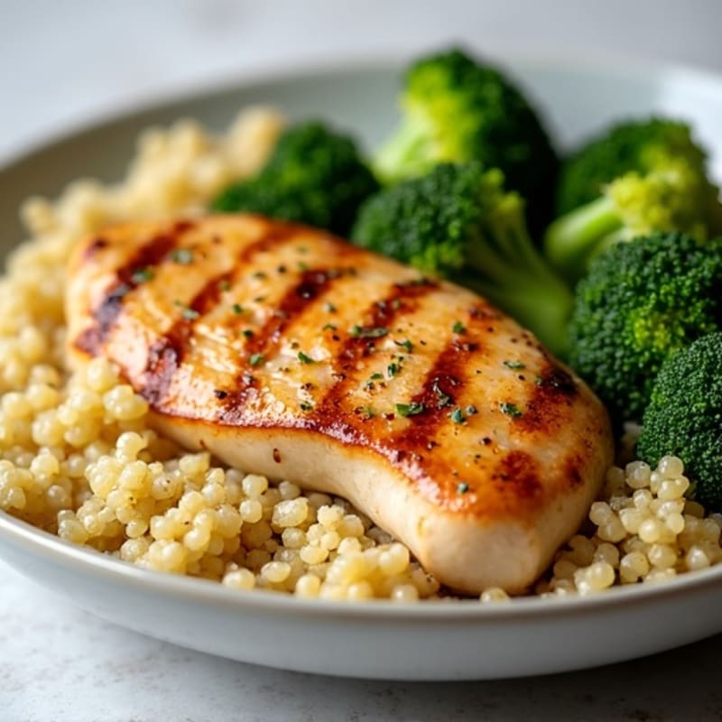 Grilled Chicken Breast with Quinoa and Roasted Broccoli