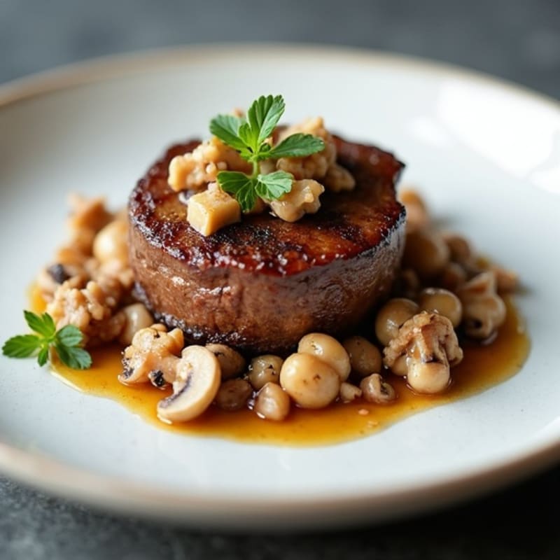 Pan-Seared Beef Tenderloin with Creamy Mushroom Duxelles and Crispy Prosciutto