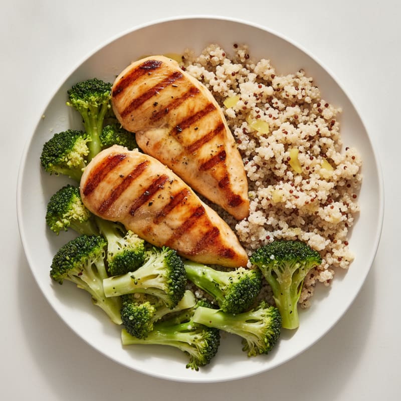 Grilled Chicken Breast with Quinoa and Steamed Broccoli