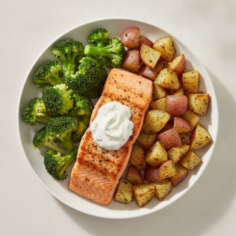 Grilled Salmon with Roasted Potato and Steamed Broccoli