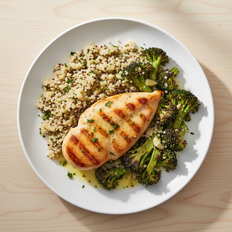 Grilled Chicken Breast with Roasted Broccoli and Quinoa