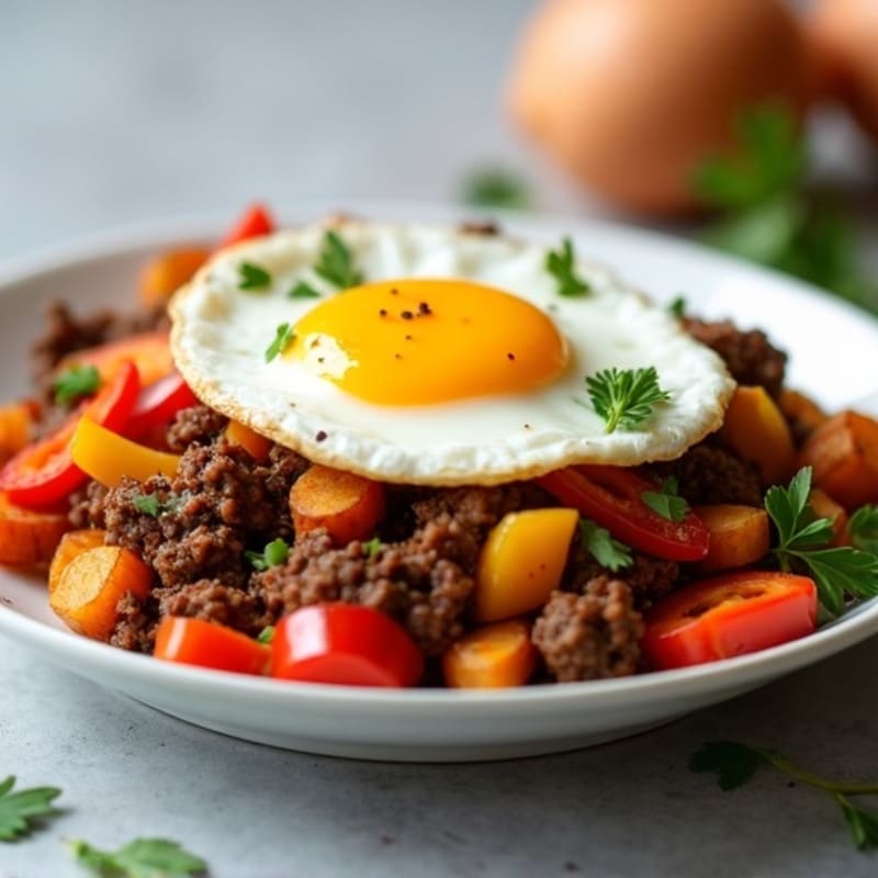 Lean Ground Beef and Roasted Sweet Potato Hash