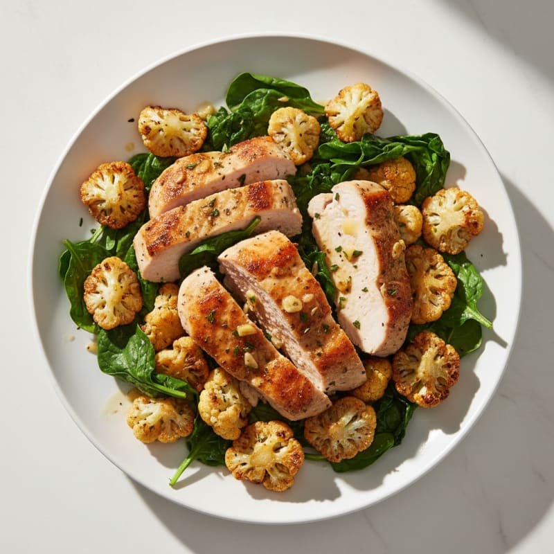 Seared Turkey Breast with Roasted Cauliflower and Spinach