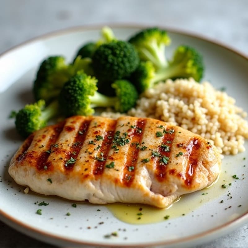 Grilled Chicken Breast with Roasted Broccoli and Quinoa