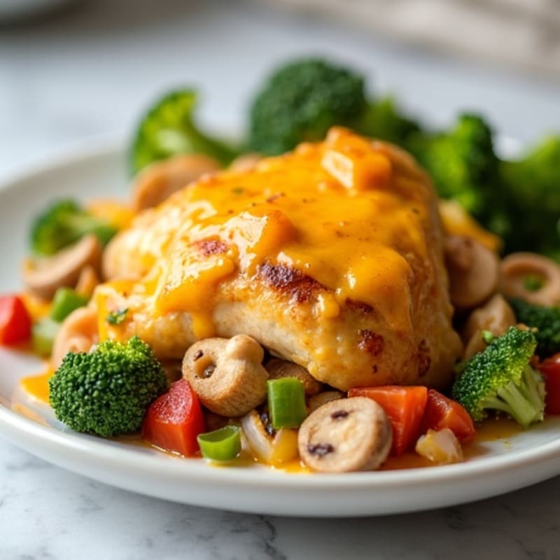 Gooey Cheesy Chicken and Veggie Bake