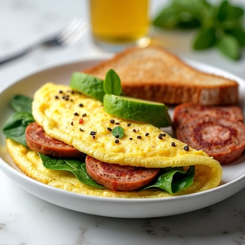 Egg White Spinach Omelette with Turkey Sausage