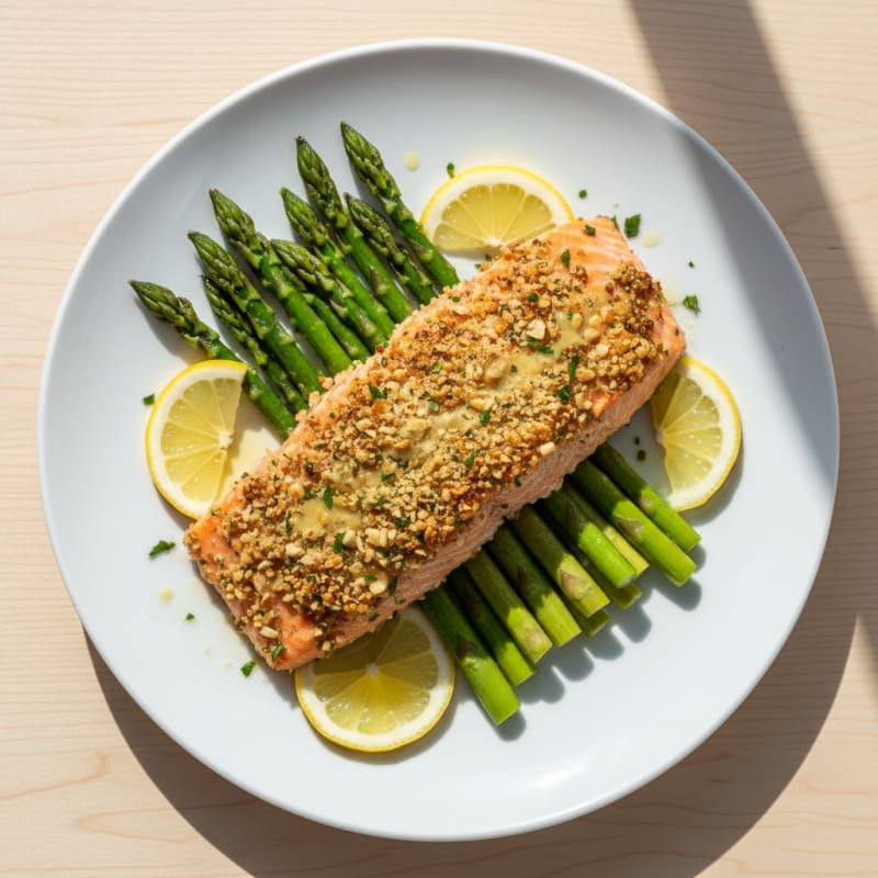 Golden Herb-Crusted Salmon with Roasted Asparagus