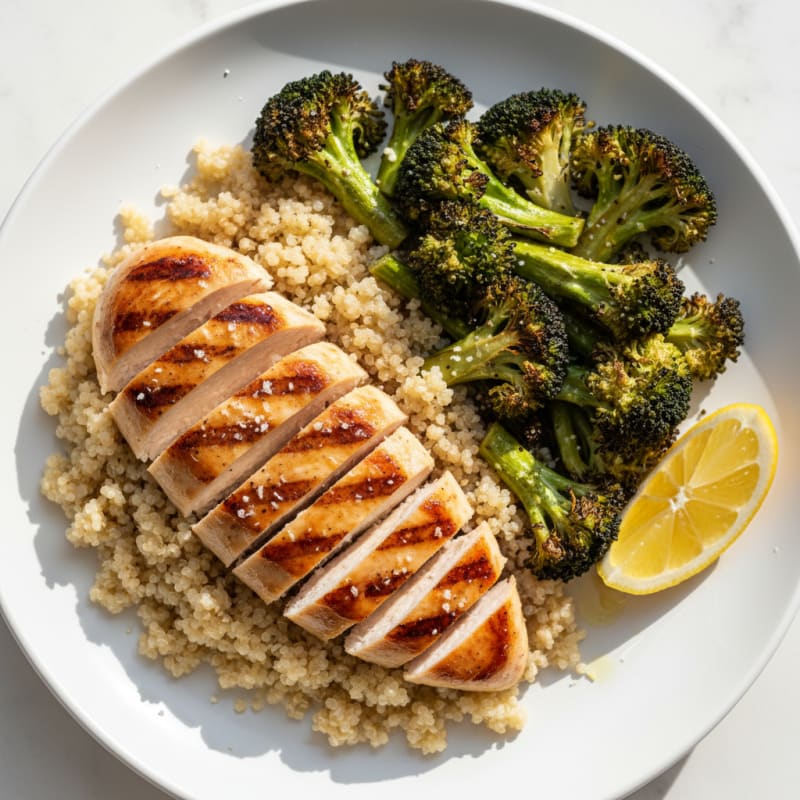 Grilled Chicken Breast with Quinoa and Roasted Broccoli
