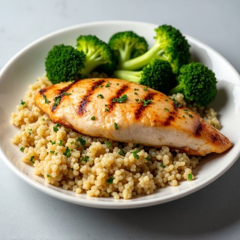 Grilled Chicken Breast with Quinoa and Steamed Broccoli
