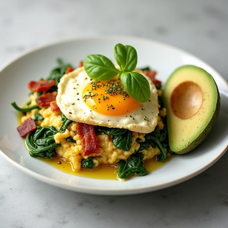 Cottage Cheese Scramble with Spinach and Turkey Bacon