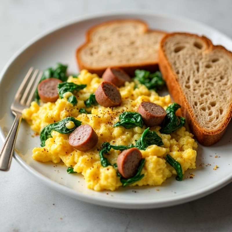 Egg White Scramble with Turkey Sausage and Spinach