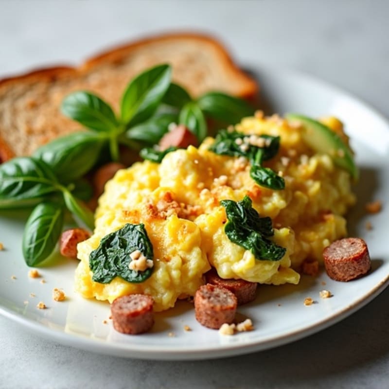 Egg White Scramble with Turkey Sausage and Spinach
