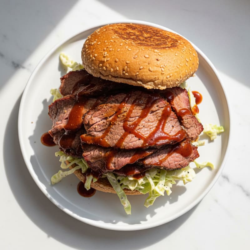 Smoky BBQ Brisket Sandwich with Creamy Slaw