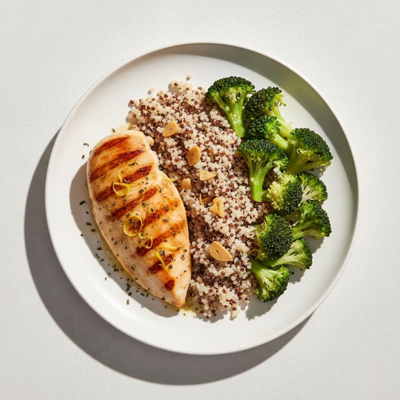 Grilled Chicken Breast with Quinoa and Steamed Broccoli