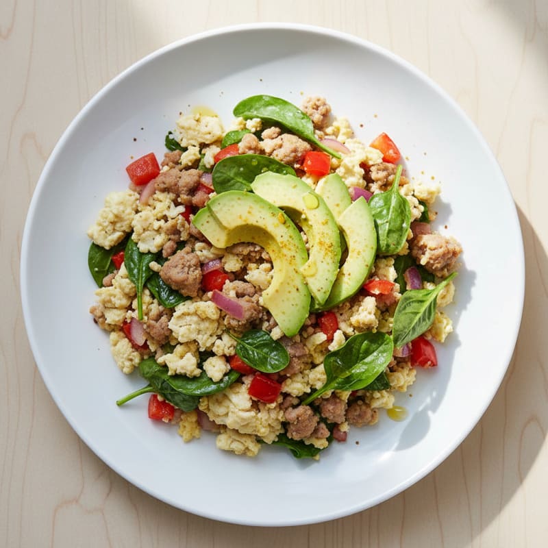 Egg White Veggie Scramble with Turkey Sausage