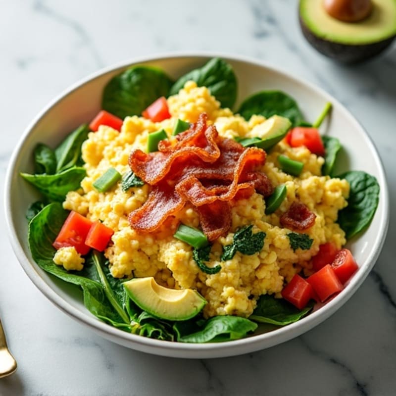 Egg White and Spinach Scramble with Turkey Bacon
