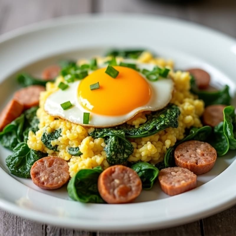 Egg White and Turkey Sausage Scramble with Spinach