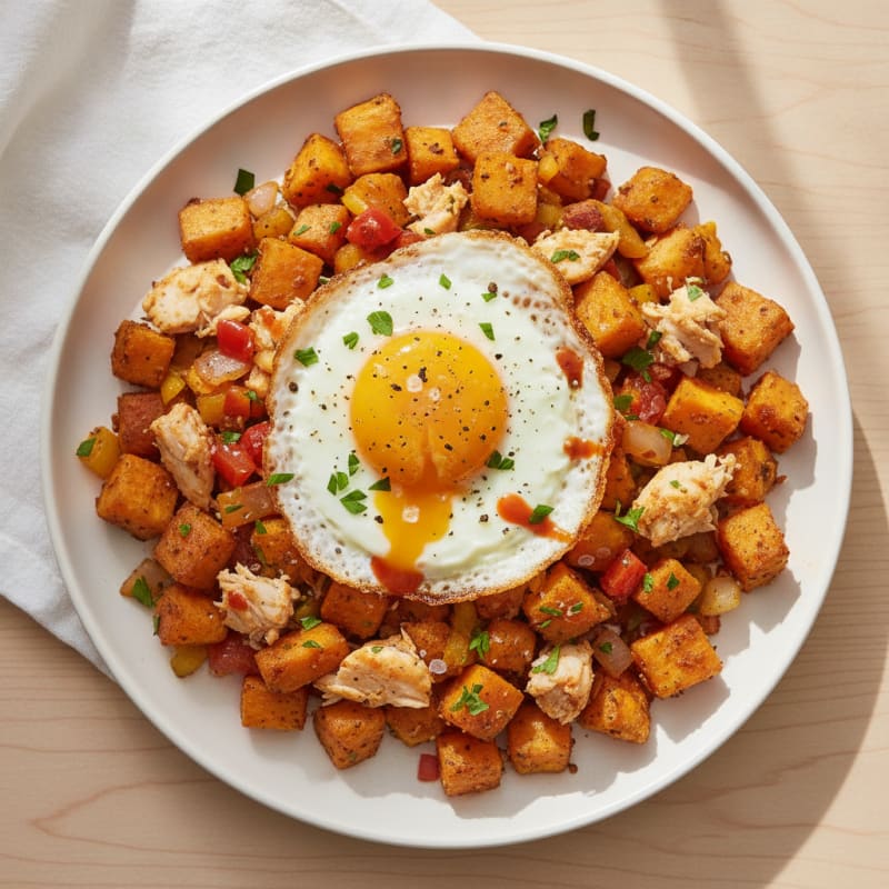 Cajun Crab and Sweet Potato Hash