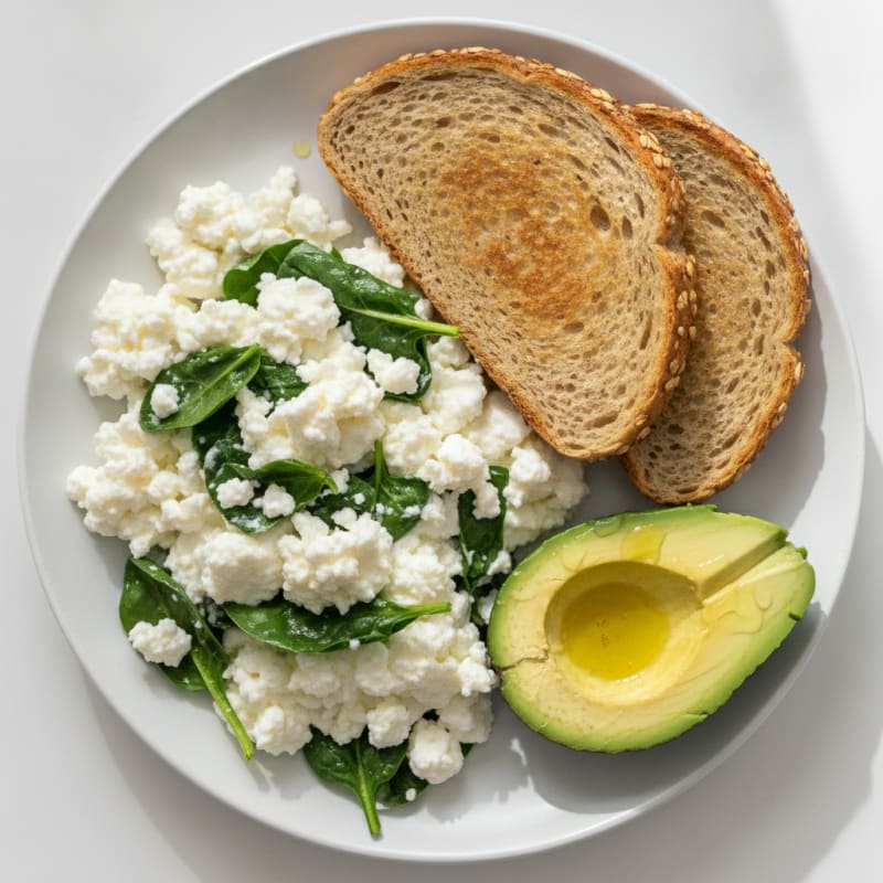 Egg White and Spinach Scramble with Cottage Cheese