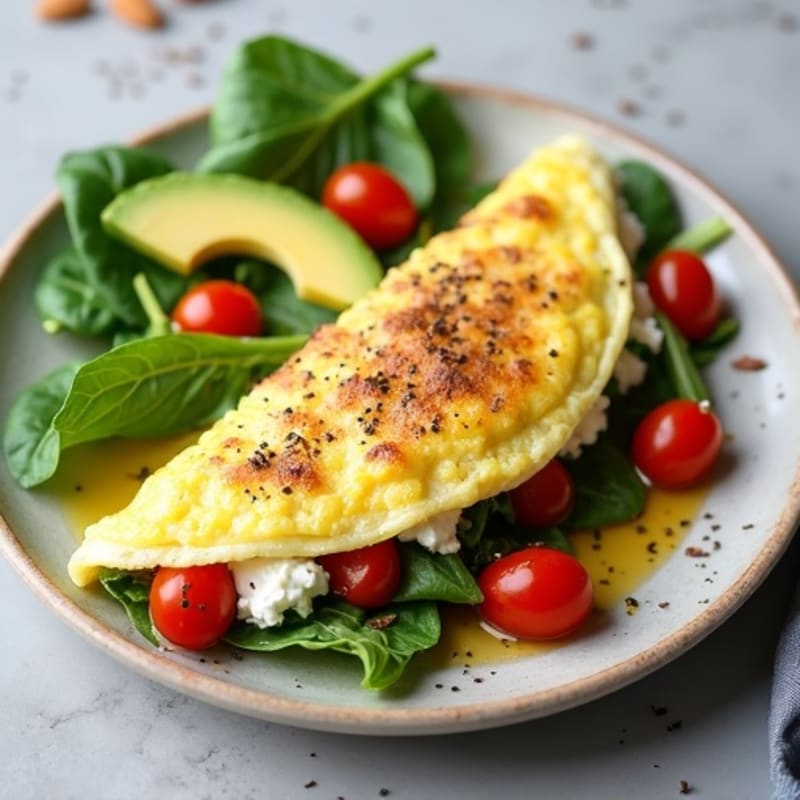 Egg White Spinach Omelette with Cottage Cheese and Cherry Tomatoes