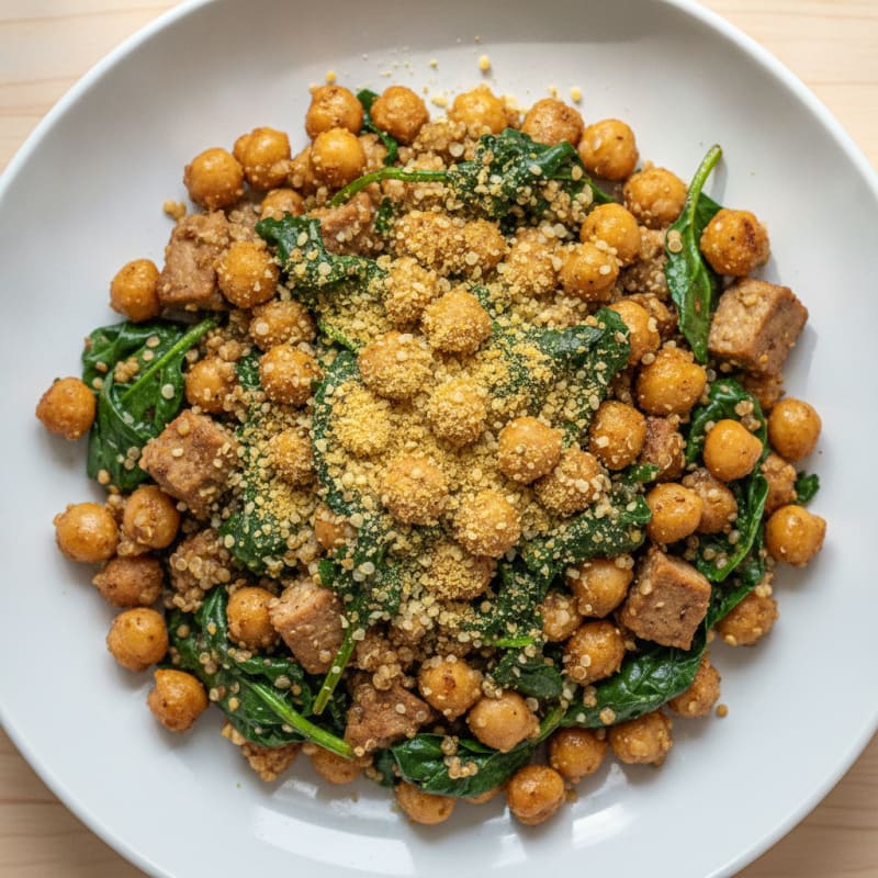 Crispy Chickpea and Quinoa Stir-Fry with Spinach
