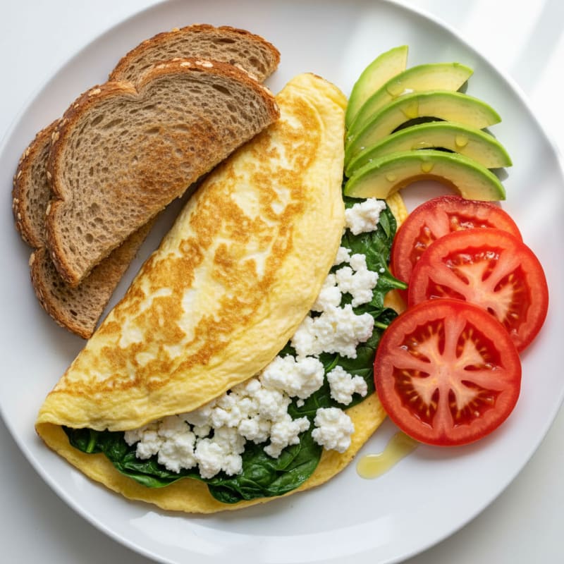Egg White Spinach Omelette with Cottage Cheese and Tomato