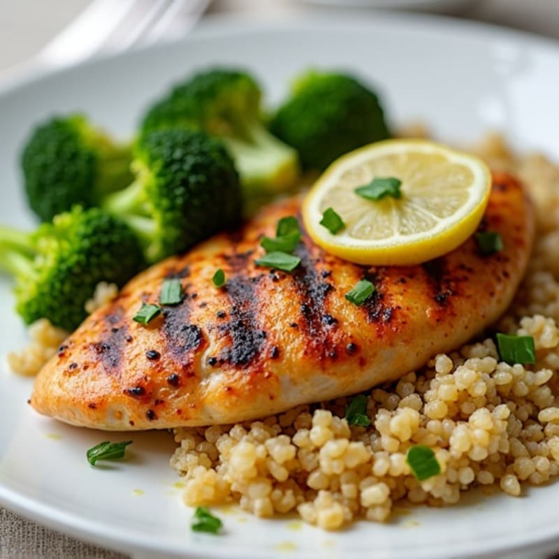 Grilled Chicken Breast with Roasted Broccoli and Quinoa