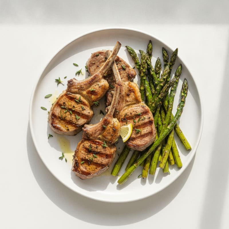 Herb-Marinated Lamb Chops with Grilled Asparagus