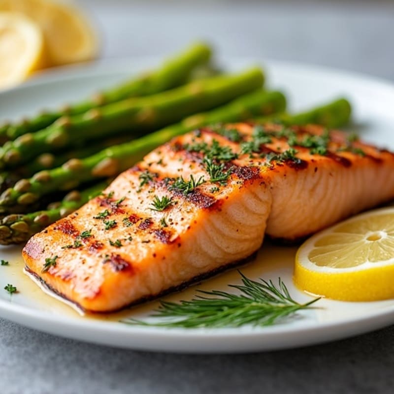Lemon Herb Grilled Salmon with Crispy Roasted Asparagus